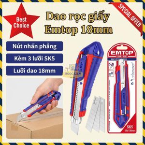 Dao Rọc Giấy Emtop Lưỡi 18mm Kèm 3 Lưỡi SK5 ESNK18302