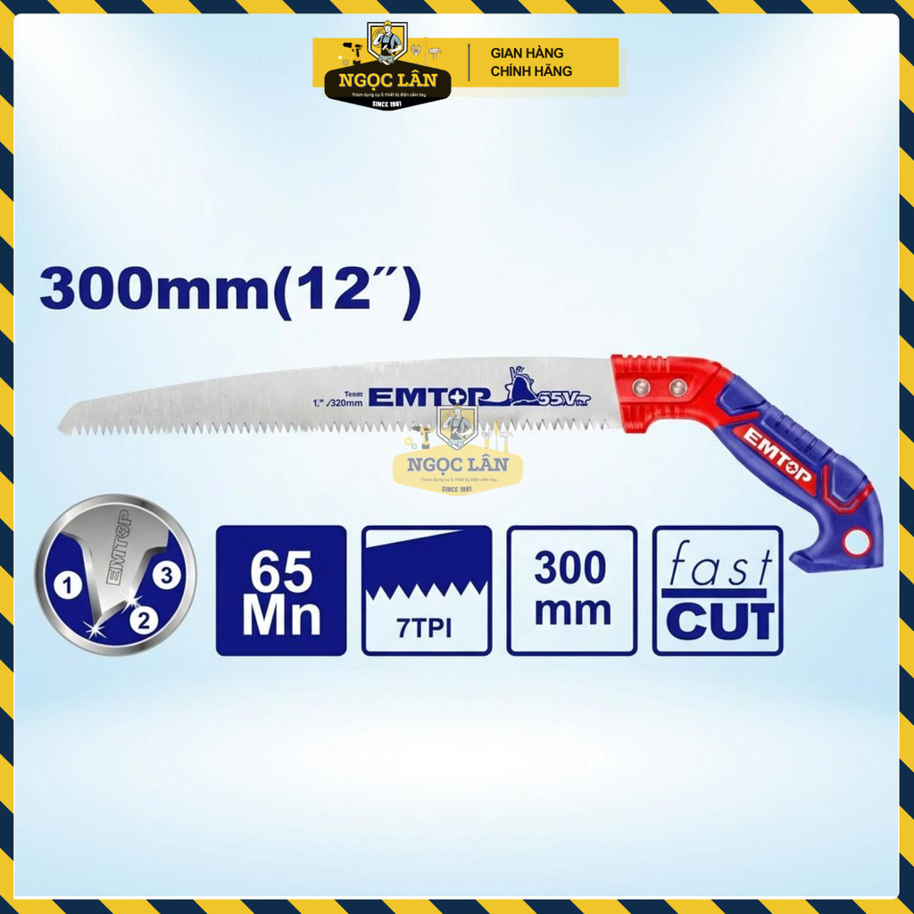 Cưa Cắt Tỉa Emtop 300mm Lưỡi Thép 65Mn Răng Xử Lý Nhiệt EHASP3001 - Ảnh 3