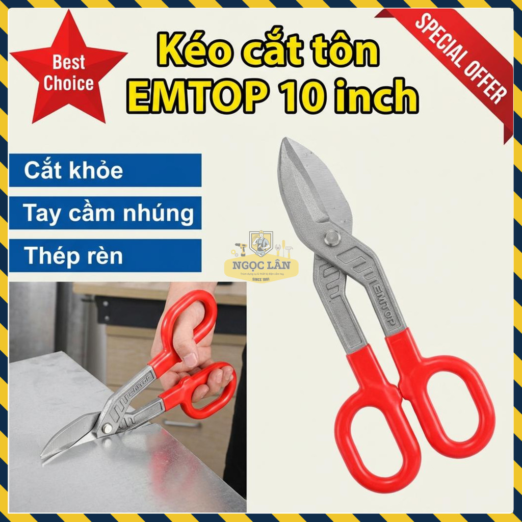 Kéo Cắt Tôn EMTOP 10 Inch Thép Rèn Tay Cầm Nhúng (EASPT1011)