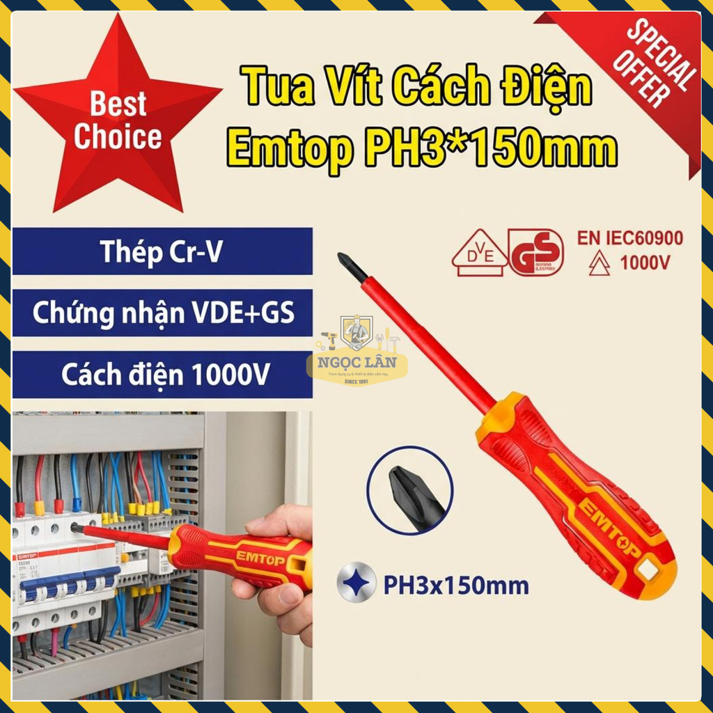 Emtop Tua Vít Cách Điện 1000V VDE+GS PH3x150mm (ESDRJPH3150)