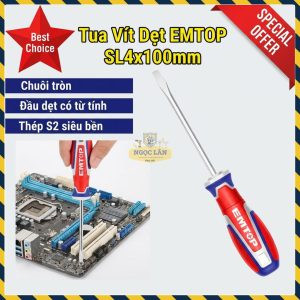 Tua Vít Dẹt Emtop SL4x100mm Chuôi Tròn Có Từ Tính ESDSL4100