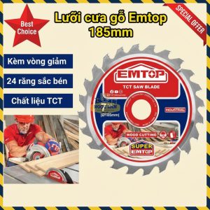 Lưỡi Cưa Gỗ Emtop 185mm 24 Răng Kèm Vòng Giảm ETCT1185112
