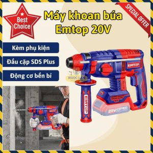 Máy Khoan Búa Dùng Pin Emtop ELRH21228 Động Cơ Không Chổi Than 20V