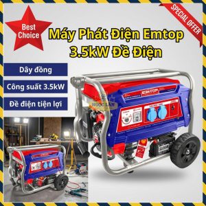 Máy Phát Điện Xăng Emtop EGGRD3511, 3.5kW, Đề Điện, Dây Đồng