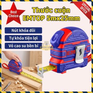 Thước Cuộn Tự Khóa Emtop 5mx25mm Vỏ Cao Su EMTP2525M