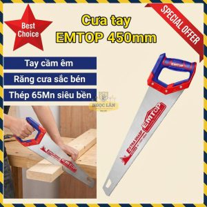 Cưa Tay Gỗ EMTOP 450mm Răng Sắc Bén Lưỡi Thép 65Mn (EHAS4502)