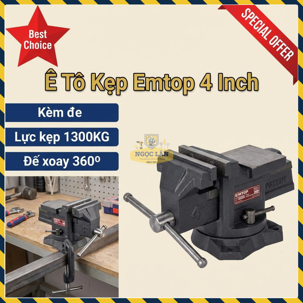 Ê Tô Kẹp Đế Xoay Emtop 4 Inch EBVE0401