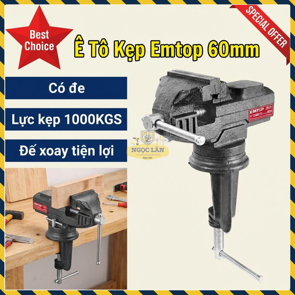 Ê Tô Kẹp Đế Xoay Emtop 60mm, Lực Kẹp 1000KGS, EBVE0201