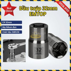 Đầu Tuýp EMTOP 32mm 1/2 Inch 6pt Mạ Niken Đen ESCT12321