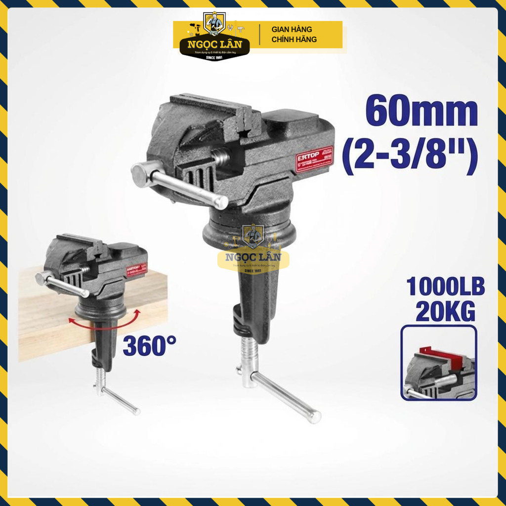 Ê Tô Kẹp Đế Xoay Emtop 60mm, Lực Kẹp 1000KGS, EBVE0201 - Ảnh 3
