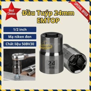 Đầu Tuýp Emtop 1/2 Inch 24mm 50BV30 Niken Đen ESCT12241