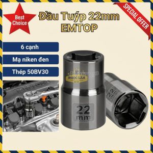 Đầu Tuýp EMTOP 1/2 Inch 22mm 6 Cạnh Mạ Niken Đen