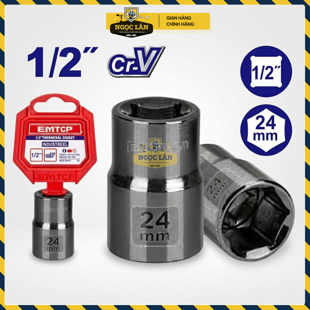 Đầu Tuýp Emtop 1/2 Inch 24mm 50BV30 Niken Đen ESCT12241 - Ảnh 2