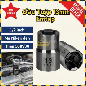 Chào bạn, tên sản phẩm chuẩn SEO từ tên gốc là:

Đầu Tuýp EMTOP 1/2 Inch 13mm 50BV30 Mạ Niken Đen (ESCT12131)