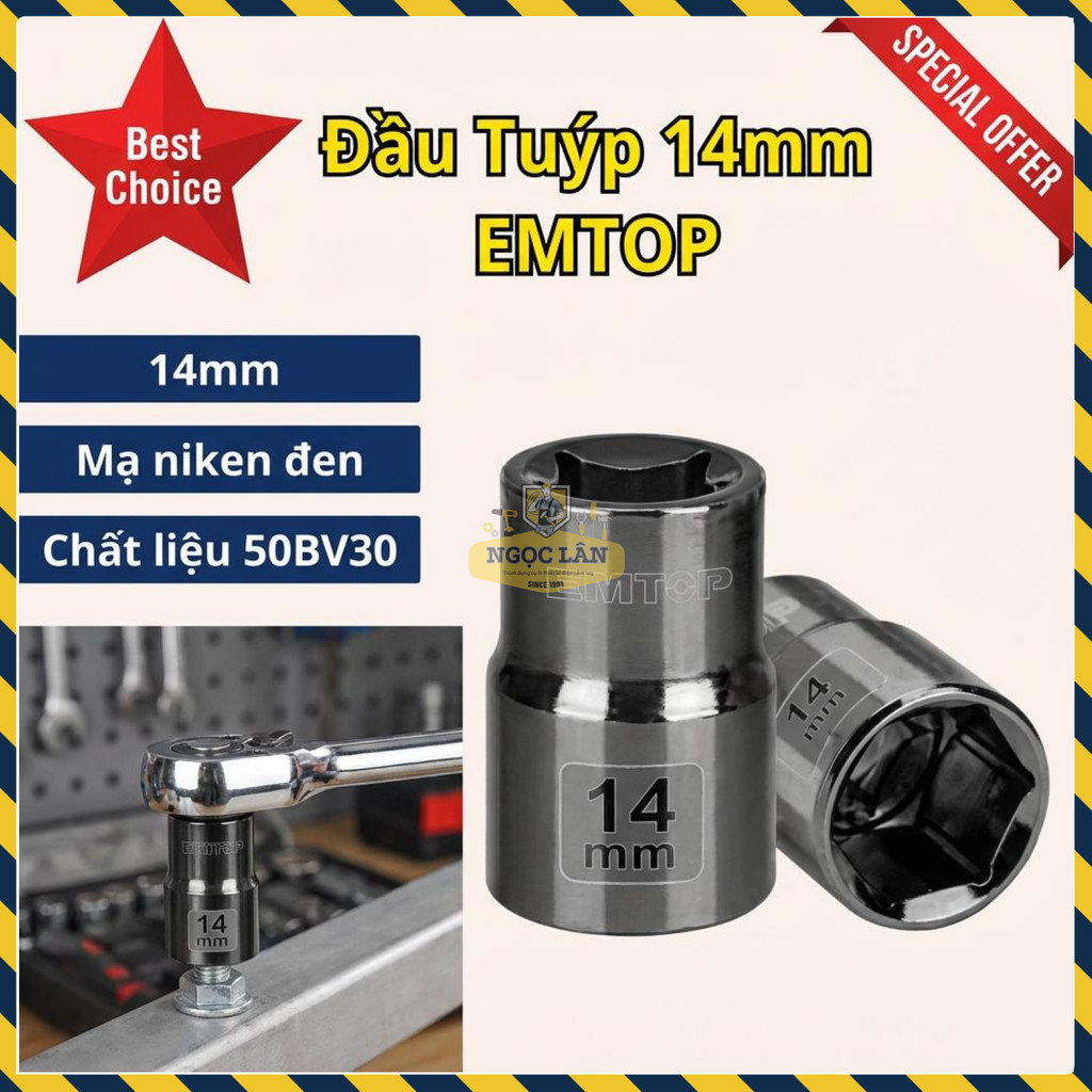 Đầu Tuýp 14mm 1/2" EMTOP Thép 50BV30 (ESCT12141)