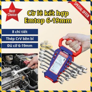 Bộ Cờ Lê Kết Hợp EMTOP 8 Chiếc 6-19mm Đánh Bóng ECSS10801