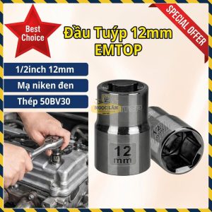Đầu Tuýp EMTOP 1/2" 12mm Niken Đen ESCT12121