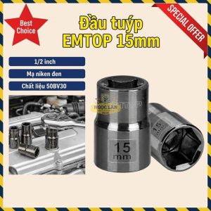 EMTOP Đầu Tuýp 1/2" 15mm Mạ Niken Đen (ESCT12151)