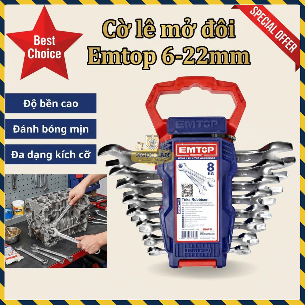 Bộ Cờ Lê Mở Đôi EMTOP 8 Chiếc 6-22mm EDES10801