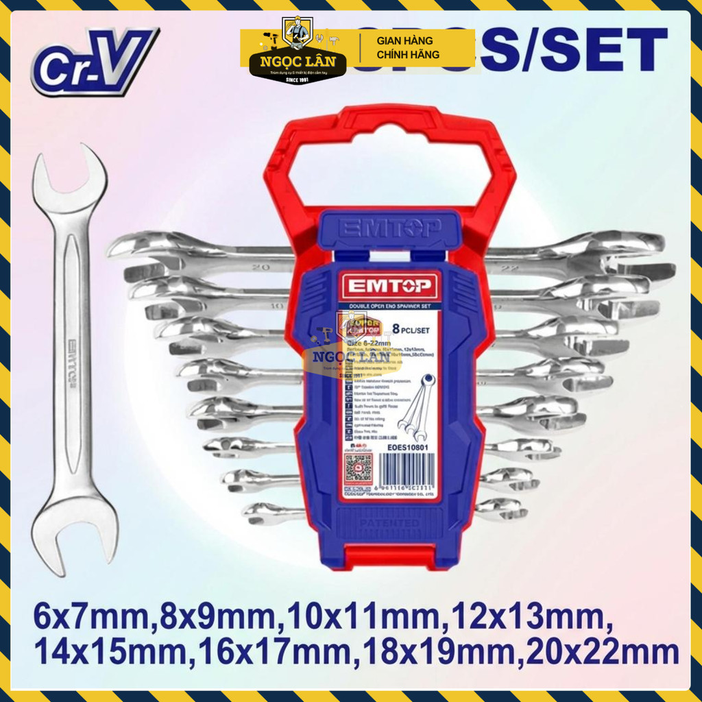 Bộ Cờ Lê Mở Đôi EMTOP 8 Chiếc 6-22mm EDES10801 - Ảnh 2