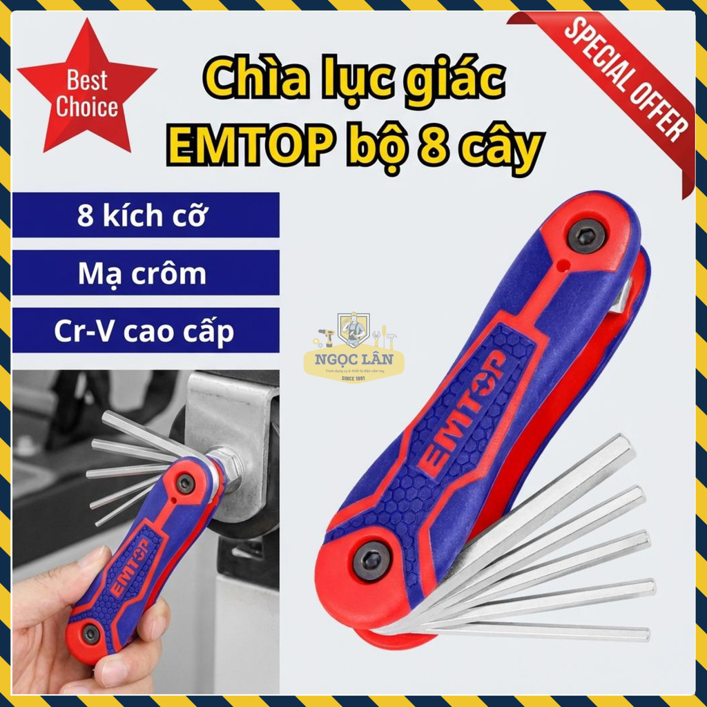 Bộ Chìa Khóa Lục Giác EMTOP 8 Cây Cr-V Cao Cấp EHKY4081