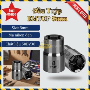 Đầu Tuýp EMTOP 1/2 Inch 8mm 50BV30 Mạ Niken Đen ESCT12081