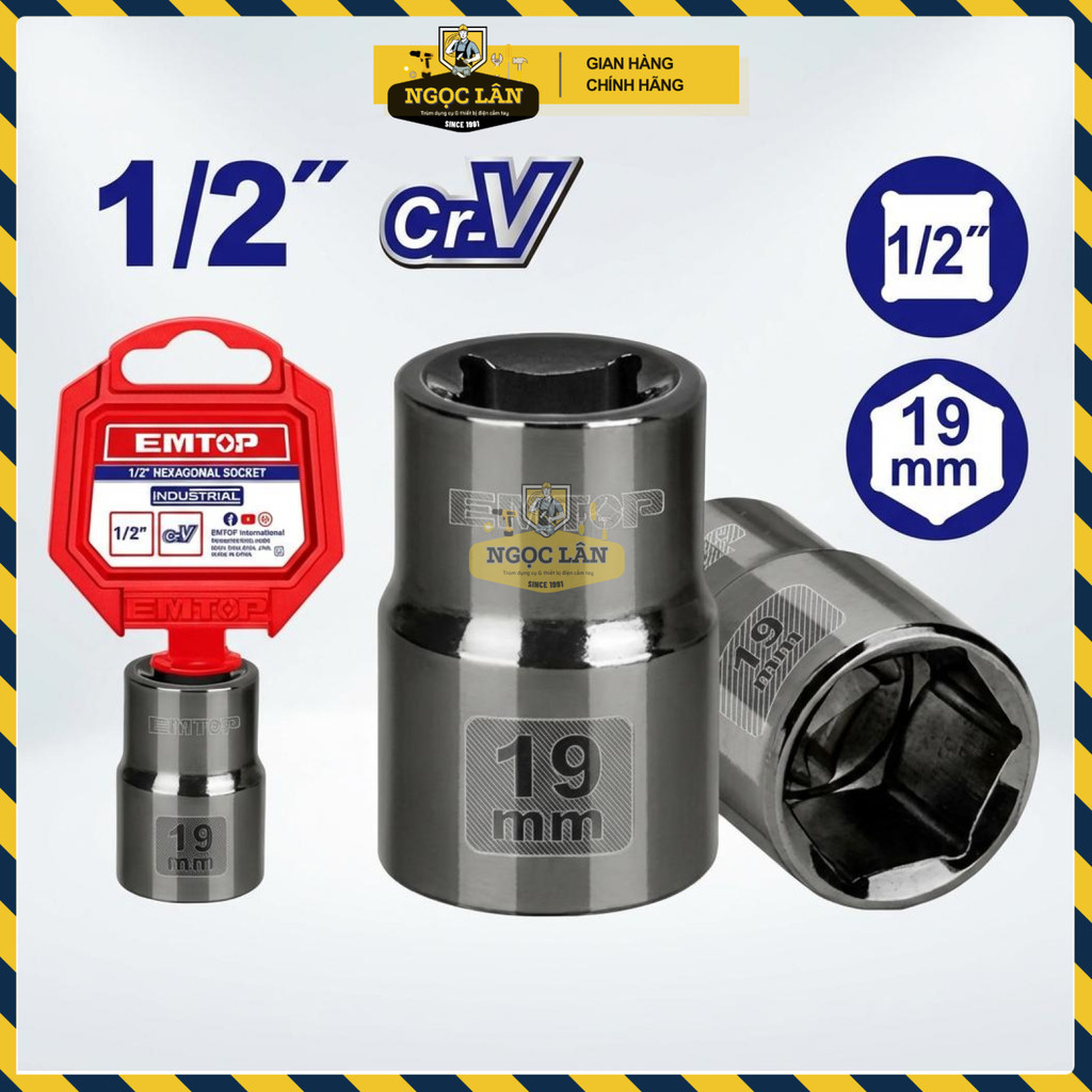 Đầu Tuýp 19mm 1/2" EMTOP Thép 50BV30 (ESCT12191) - Ảnh 2