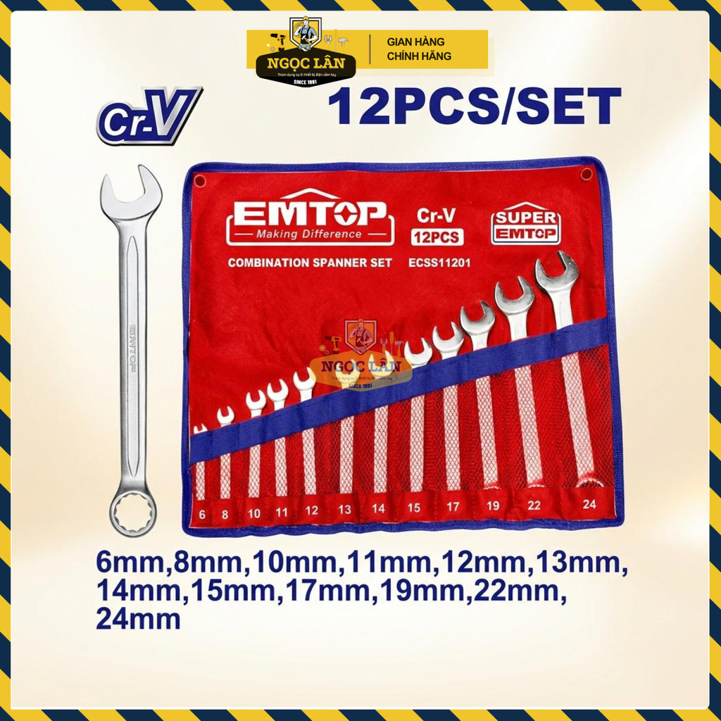 Bộ Cờ Lê Kết Hợp EMTOP 12 Chiếc Cr-V Cao Cấp ECSS11201 - Ảnh 4