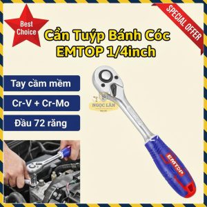 Cần Vặn Tuýp Bánh Cóc 1/4" EMTOP 72T Cr-V Tay Cầm Mềm ERWH0141