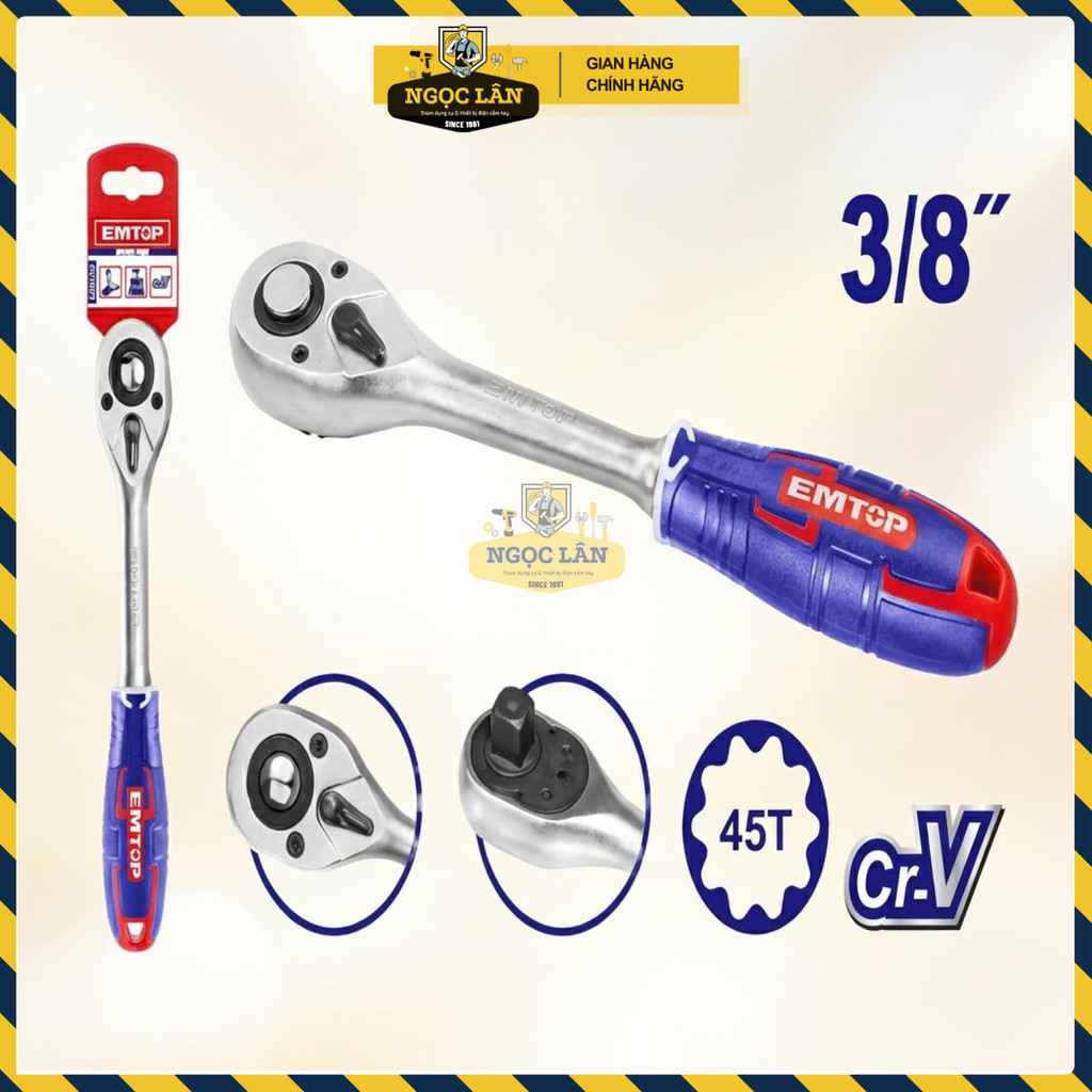 Cần Vặn Tuýp Bánh Cóc 3/8" EMTOP 72T Tay Cầm Mềm ERWH0381 - Ảnh 3