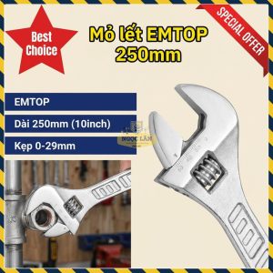 Mỏ Lết Điều Chỉnh EMTOP 10" 250mm Kẹp 0-29mm EAWH131022