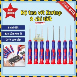 Bộ Tua Vít Chính Xác 8 Chiếc EMTOP Cr-V Cao Cấp (ESSTP0802)