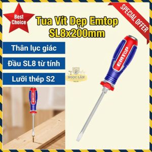 Tua Vít Dẹp Đóng EMTOP Lưỡi S2 SL8 Rãnh Từ Tính EGTSL82001