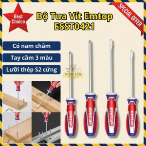 Bộ Tua Vít EMTOP 4 Chiếc Lưỡi S2 Tay Cầm Ba Màu ESST0421