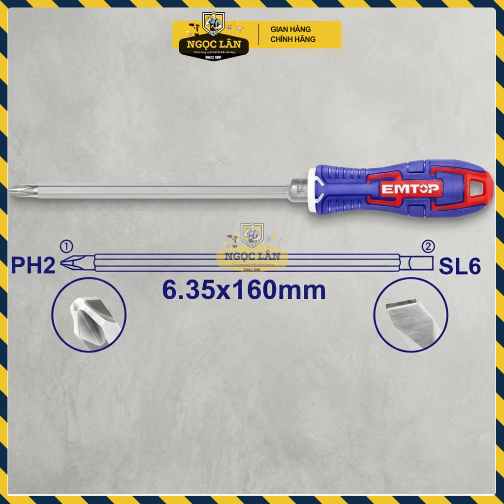 Tua Vít EMTOP 2 Đầu Phillips Dẹp 160mm ESDRH0202 2 Trong 1 - Ảnh 3