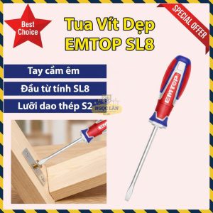 Tua Vít Đầu Dẹp Từ Tính EMTOP SL8 8x200mm Lưỡi S2 (ESDSL8200)