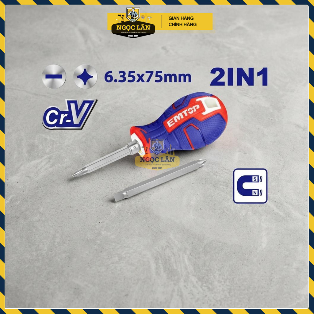 Tua Vít Lùn 2 Đầu EMTOP 75mm PH2+SL6 ESDRH0201 - Ảnh 2