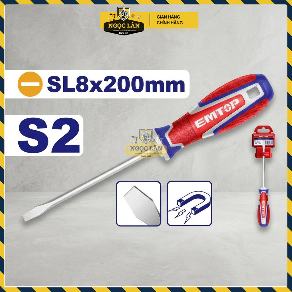 Tua Vít Đầu Dẹp Từ Tính EMTOP SL8 8x200mm Lưỡi S2 (ESDSL8200) - Ảnh 2