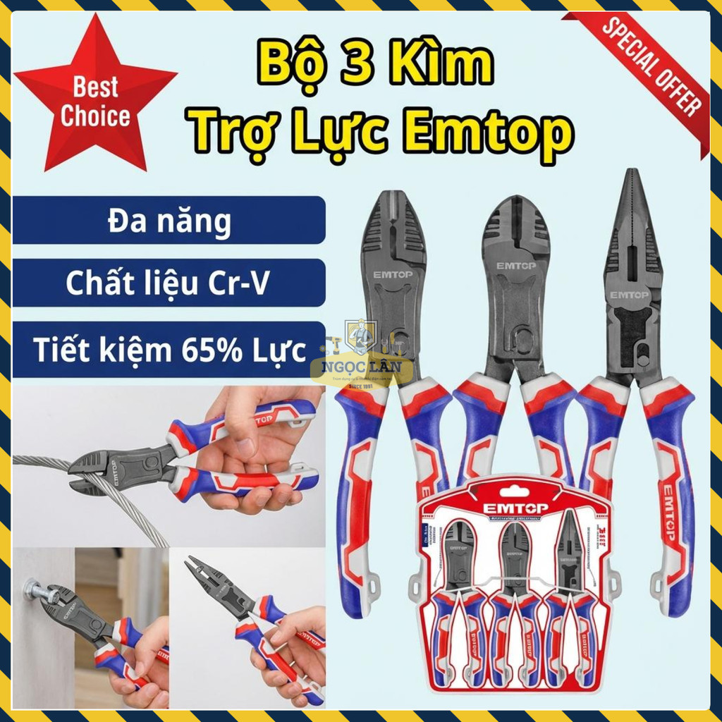 Bộ 3 Kìm EMTOP Trợ Lực 65% Cr-V Cao Cấp EPLS2351