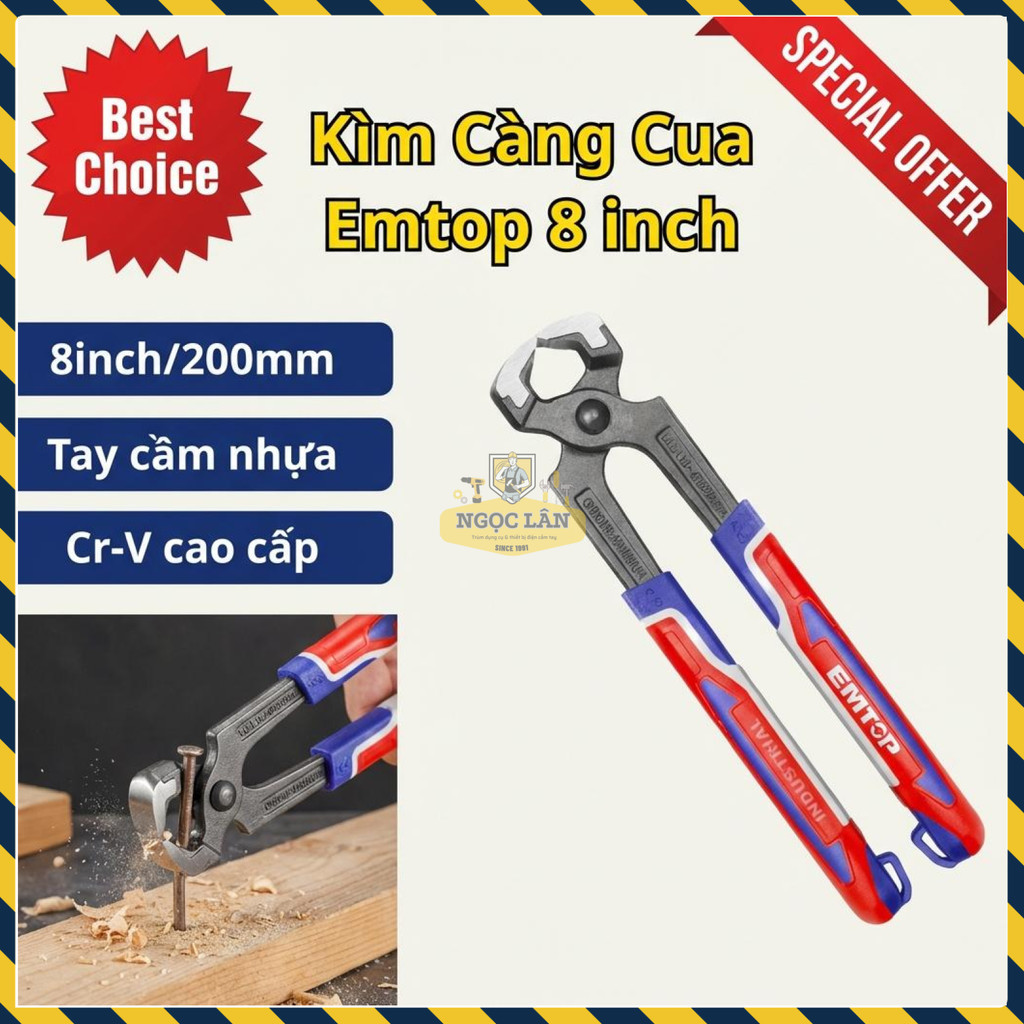 Kìm Càng Cua Nhổ Đinh Thợ Mộc Cao Cấp EMTOP 8"/200mm Cr-V EPLRCP0821