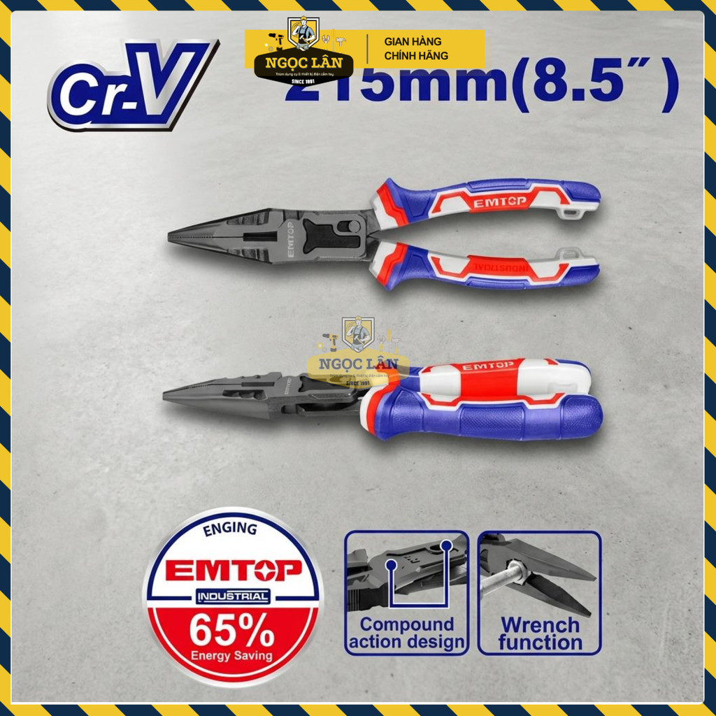 Kìm Mũi Nhọn 8.5 Inch Trợ Lực 65% EMTOP EPLRCL0851 - Ảnh 3