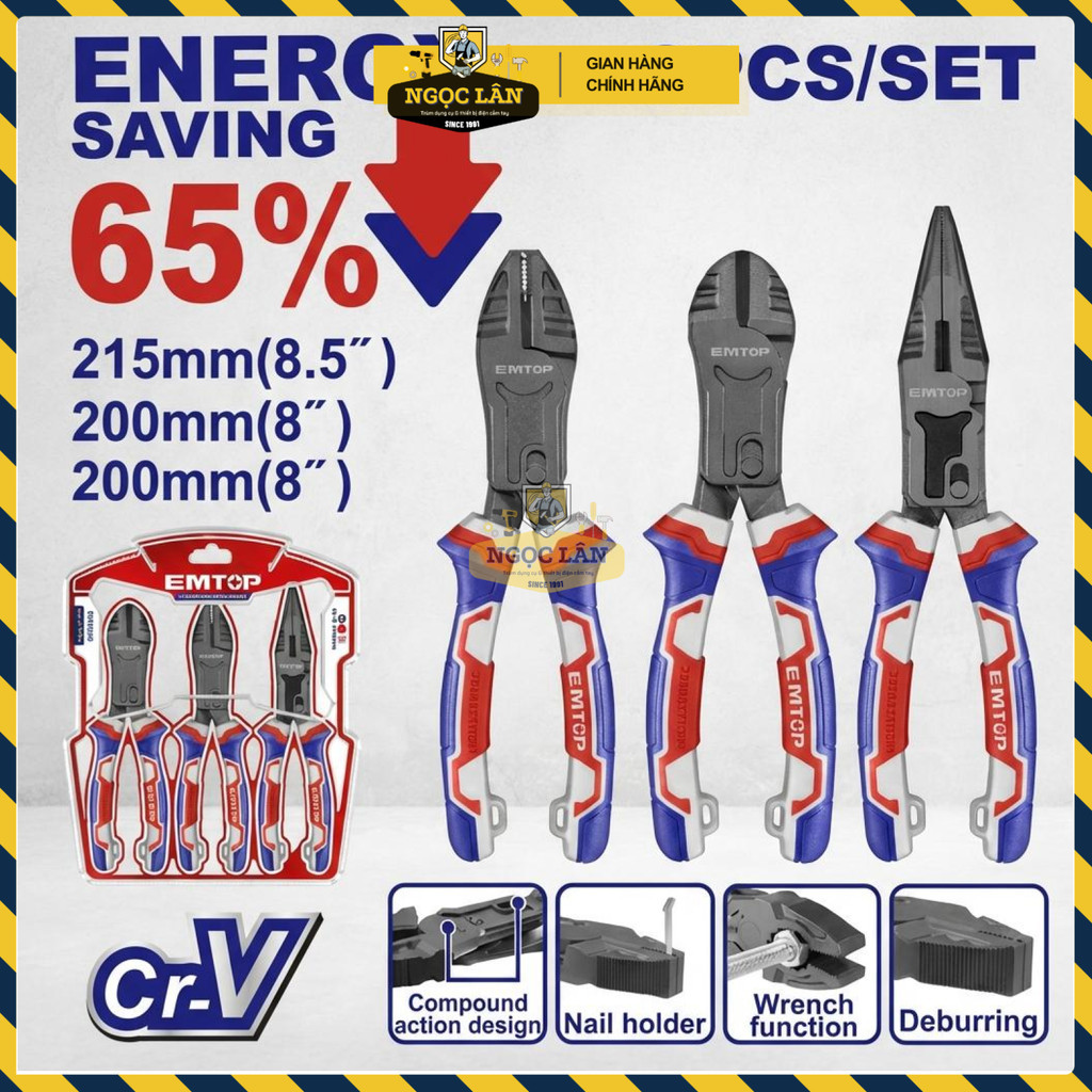 Bộ 3 Kìm EMTOP Trợ Lực 65% Cr-V Cao Cấp EPLS2351 - Ảnh 3