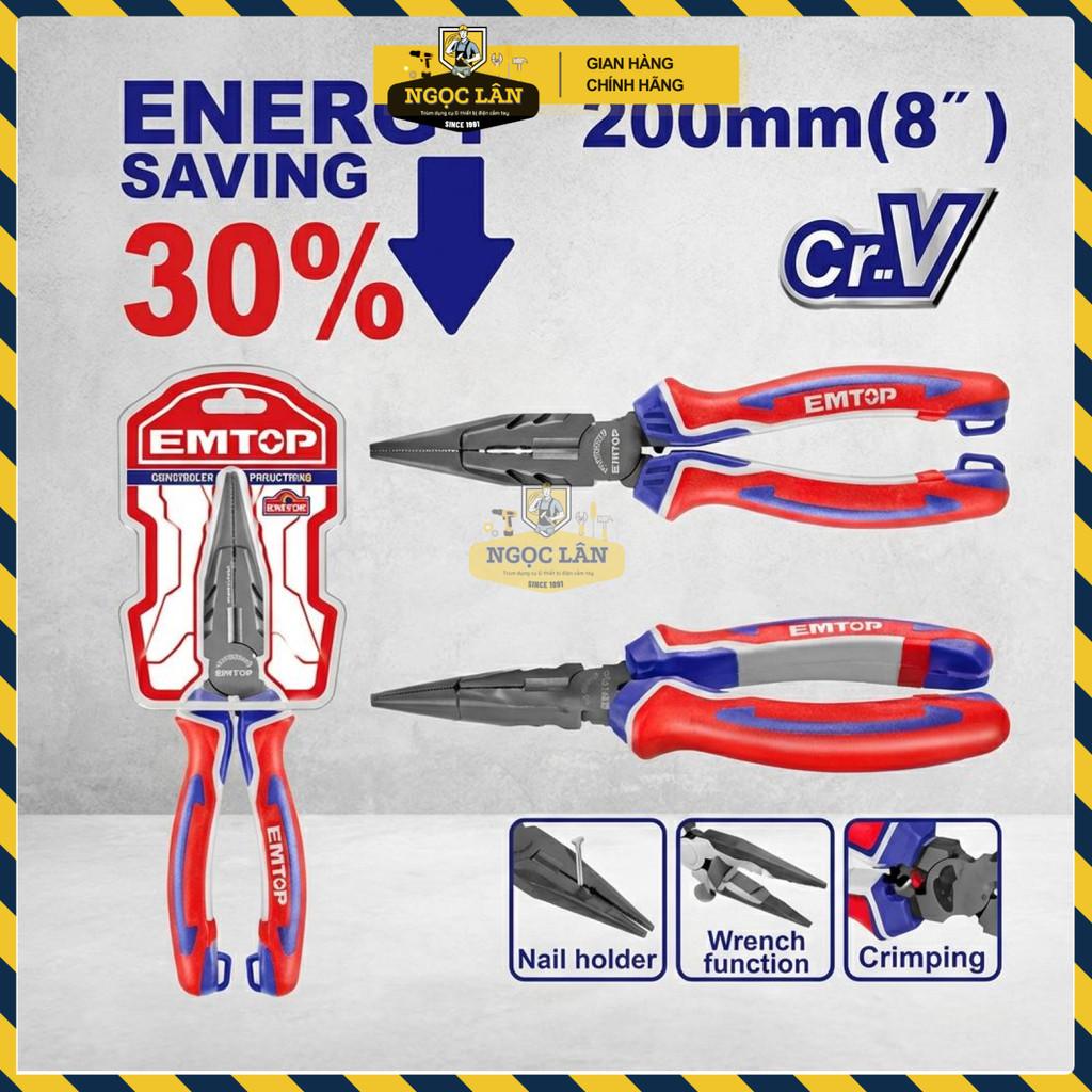 EMTOP Kìm Mỏ Nhọn Trợ Lực 30% 8 inch EPLRL0821 - Ảnh 3