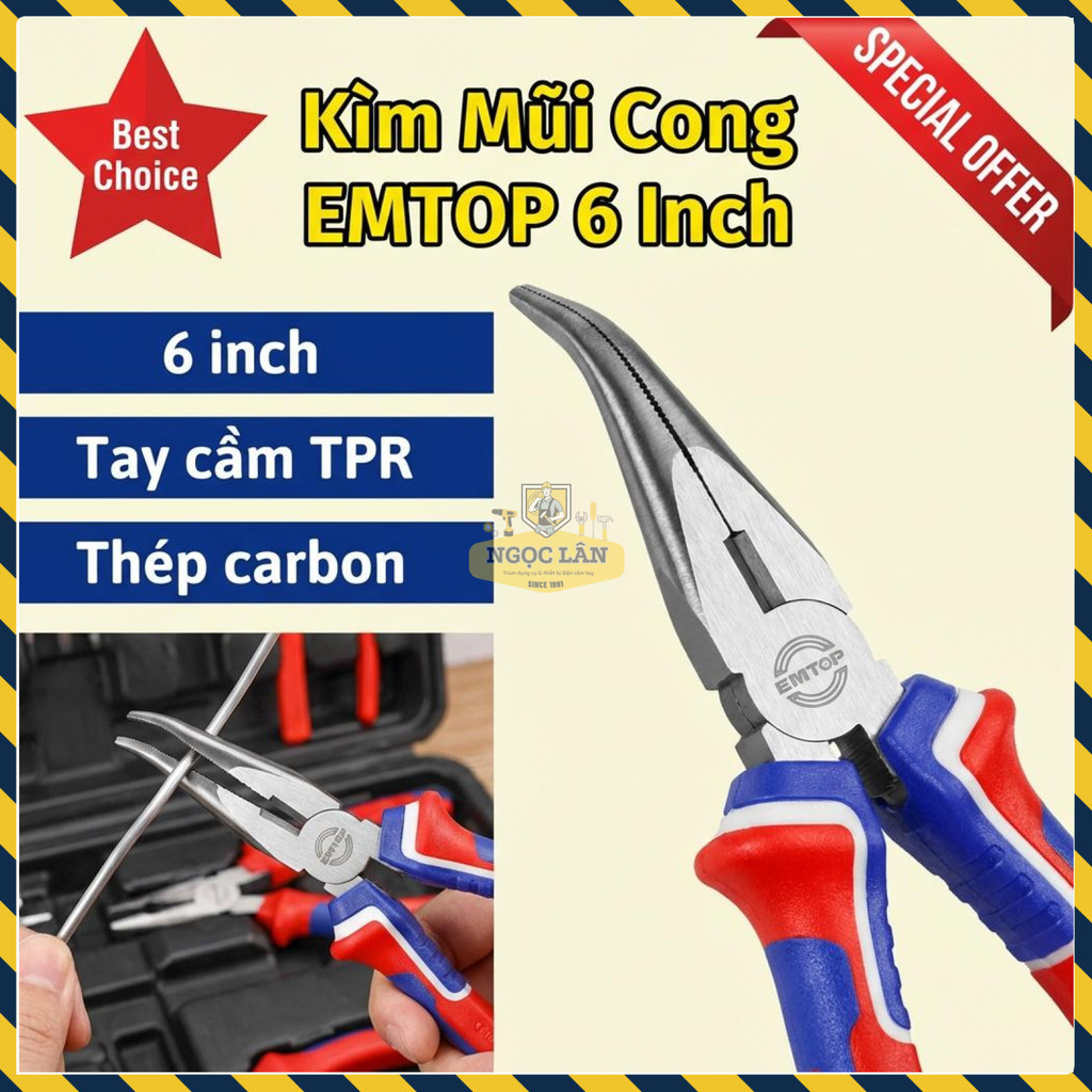 Kìm Mũi Cong EMTOP 6 Inch Thép Carbon EPLRB0611