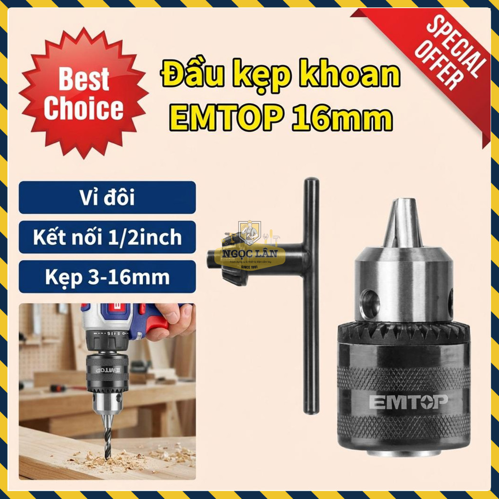Đầu Kẹp Khoan EMTOP 16mm, Khả Năng Kẹp 3-16mm, EKCY1601