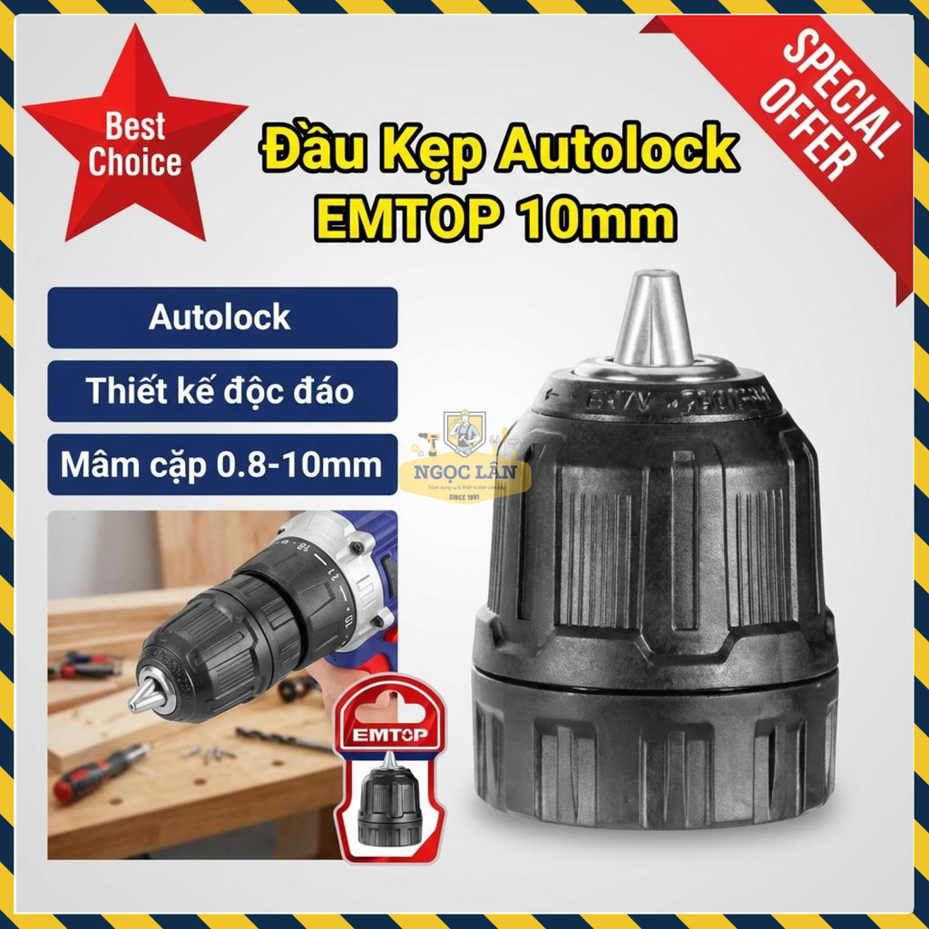 Đầu Kẹp Autolock 10mm EMTOP Cho Máy Khoan Pin EKCY10201