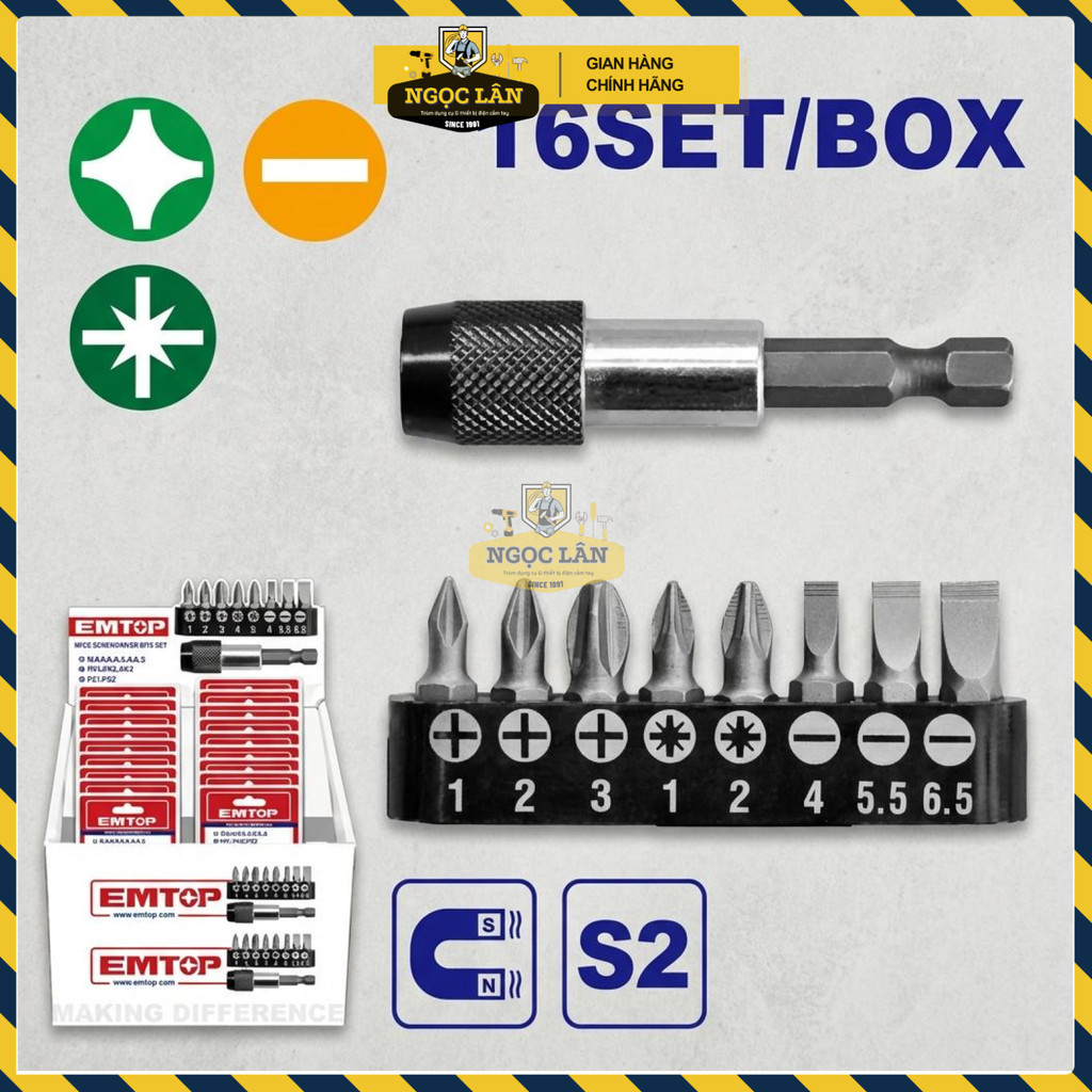 EMTOP Bộ 9 Đầu Vít Thép S2 Gắn Nhanh (ESBT30091) - Ảnh 2