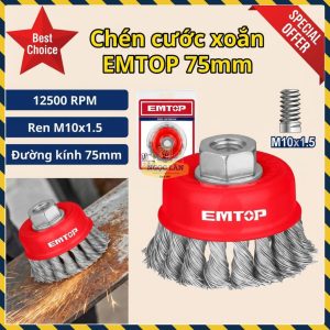 Chén Cước Xoắn EMTOP 75mm M10x1.5 Đánh Nhám Rỉ Sét EWCB70755