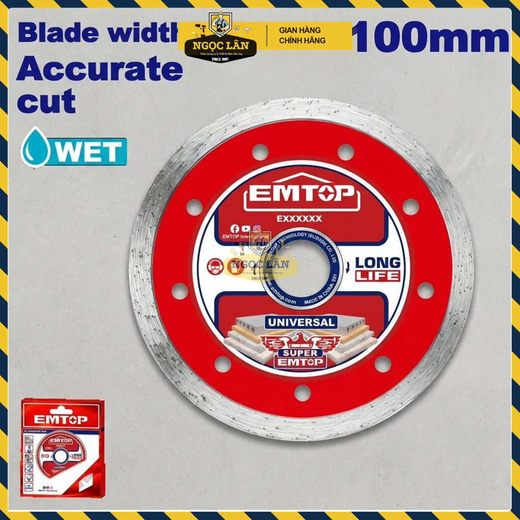 Đĩa Kim Cương Ướt EMTOP 100mm Cắt Gạch Đá EDDC021002 - Ảnh 2