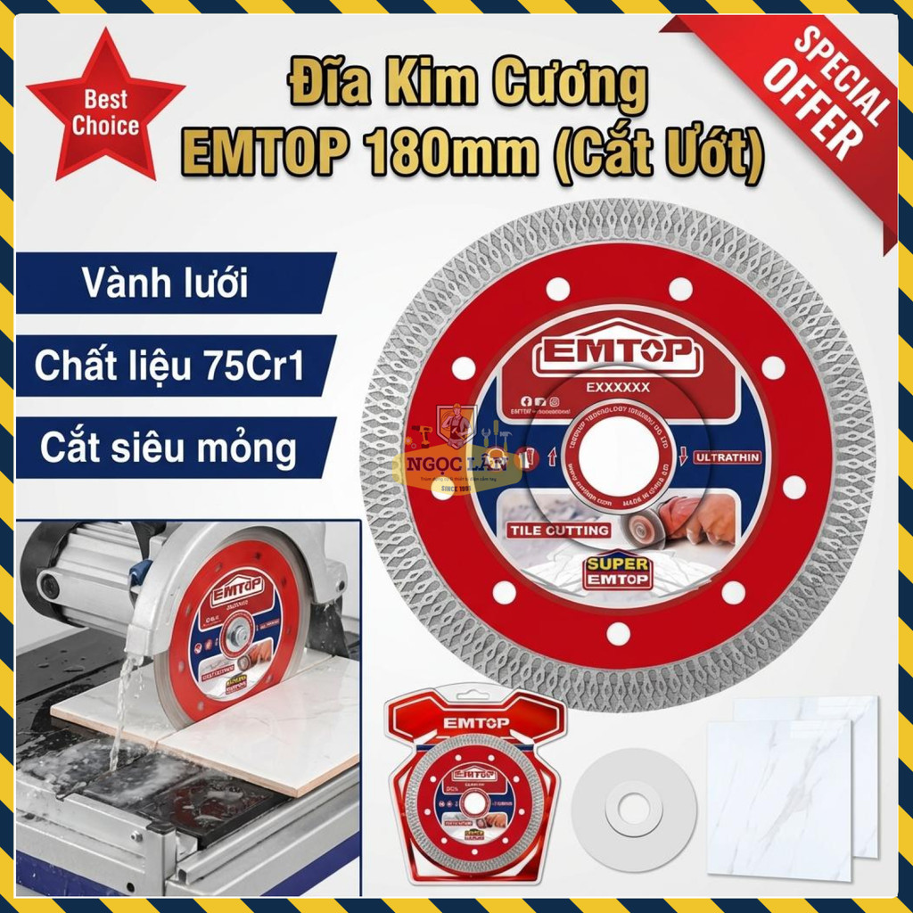 Đĩa Kim Cương Siêu Mỏng EMTOP Vành Lưới 180mm (EDDCH81801)